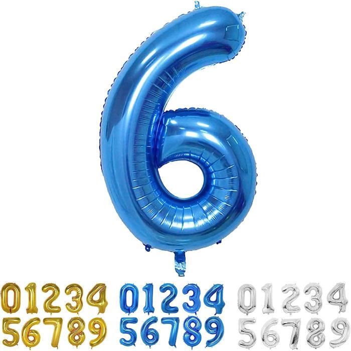 ballon géant chiffre six 6 bleu pour fêter un anniversaire