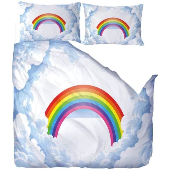 Housse De Couette - Enfants - Arc-en-ciel Roses - 200x200 Cm - Microfibre - 3 Pièces