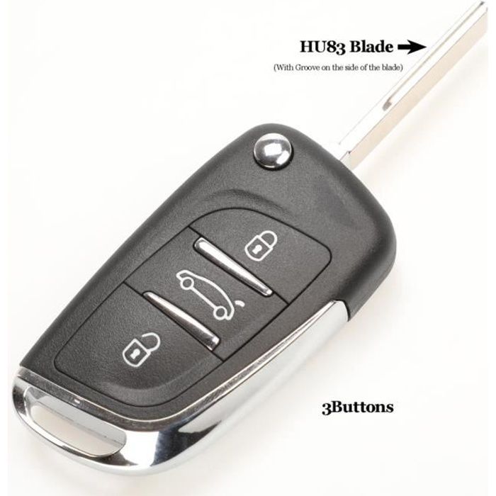Coque clé,Jingyuqin coque de clé pliable, pliable (CE0523), pour voiture Peugeot 306, 407, 807, Partner - Type HCA 3 Button CE0523