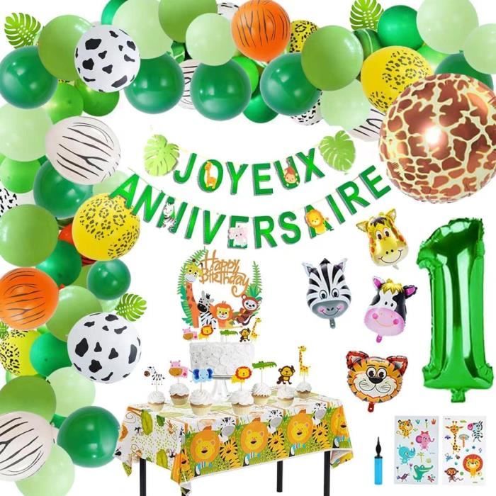 Décorations Anniversaire Fête Jungle Garçon 1 Ans, Safari Joyeux  Anniversaire Bebe 1 An Garcon,Ballons Anniversaire 1 An Ani[w3308] -  Cdiscount Maison