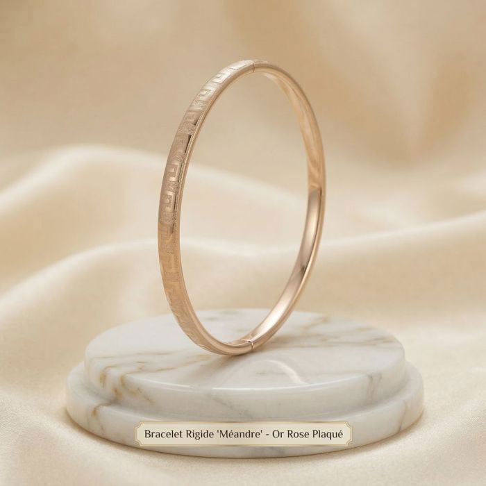 Bracelet - Jonc - Rigide - Or Rose - Plaqué - Clé Grecque - Méandre - Ouvrant - 64 mm - Femme