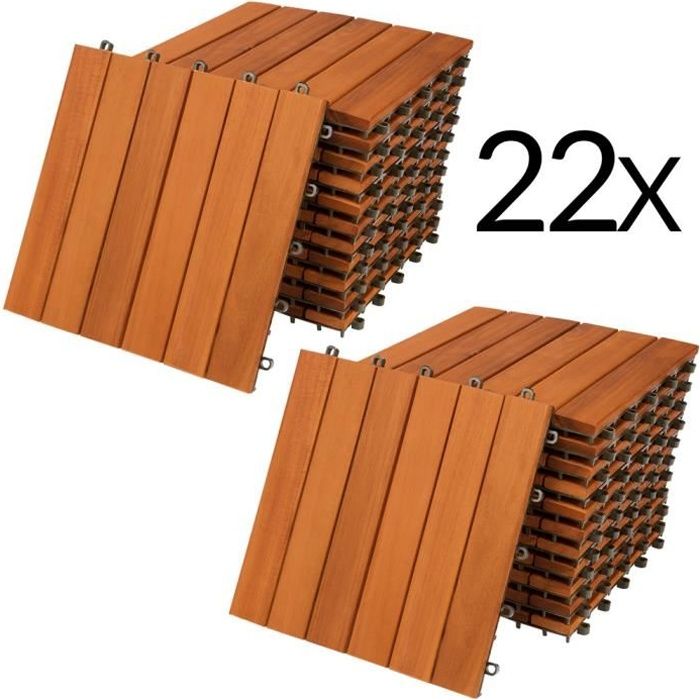 Dalles de terrasse bois d’acacia certifié FSC® 2m² dalle 30x30cm système de clips dalle découpe possible dalle de jardin