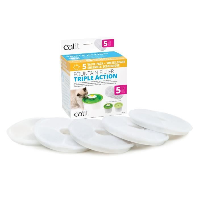 CAT IT Pack de 5 filtres à triple action pour abreuvoir - Blanc - Pour chat