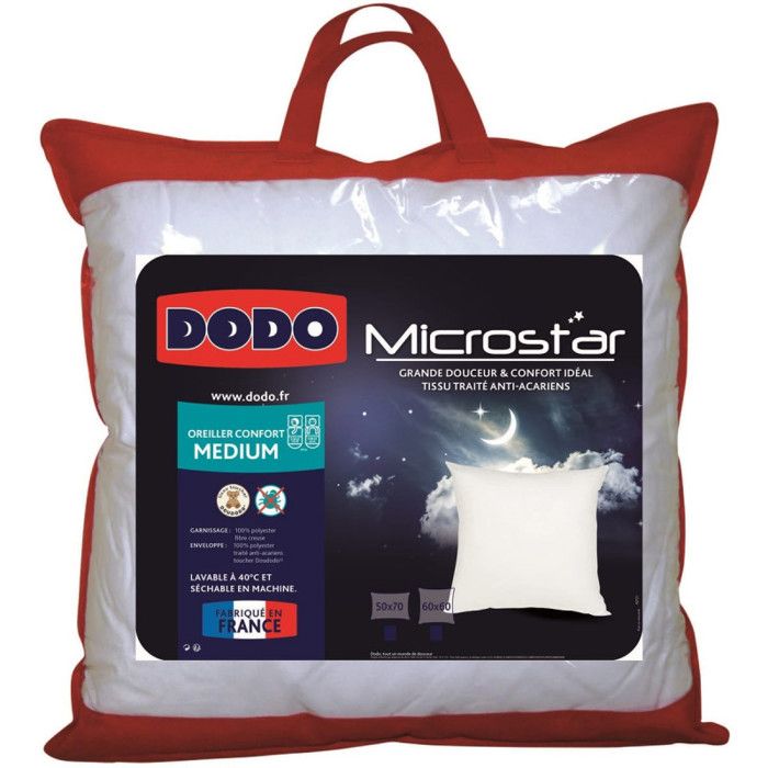 1204 Lot De 2 Oreillers Microstar M&acute;Dium Anti - Acariens ""Dodo"" - 50 X 70 Cm