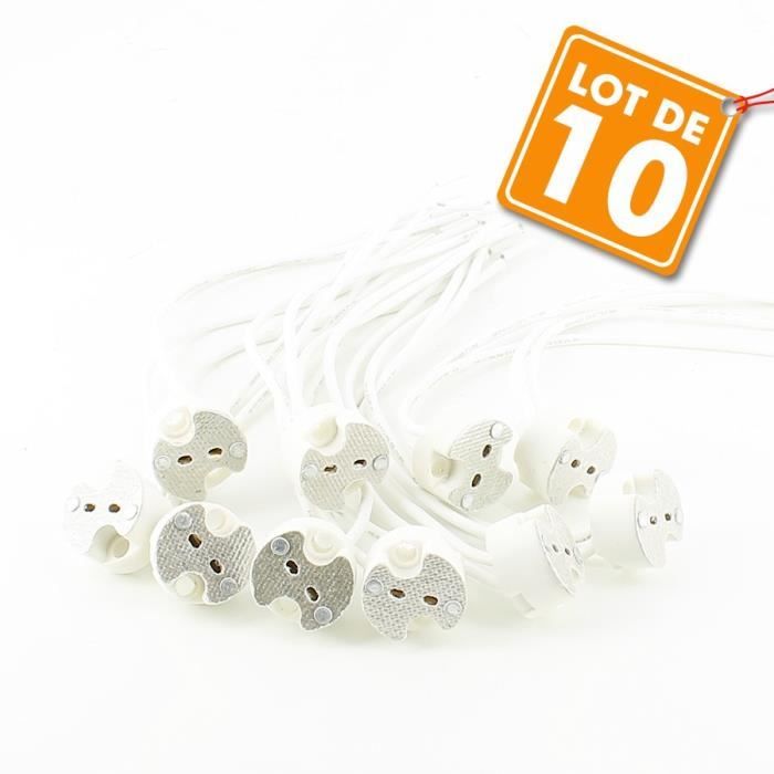 Lot De 15 Douilles Céramique MR16 GU5.3 - Pour Ampoules LED/halogène 12-24V, Câble 15 Cm, Résistance à Chaleur 150°C