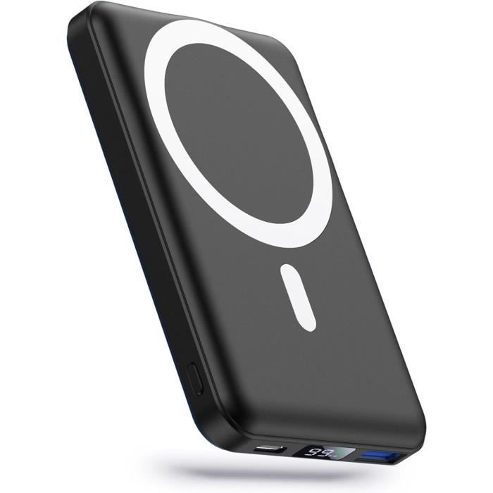 Batterie Externe Magnétique 5000mAh – Charge Rapide Sans Fil – Pour IPhone 12 à 15 – Design Compact