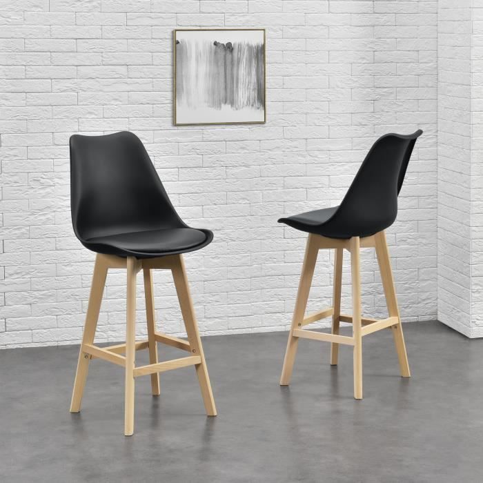 Lot de 2 Tabourets de Bar Lublin Similicuir Hêtre 105 x 48 x 58 cm Noir