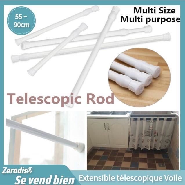 Tringle à Rideau Extensible à Ressort Sans Perçage - Blanc, Longueur Réglable 60-110 Cm - Pour Salle De Bain, Fenêtre, Placard