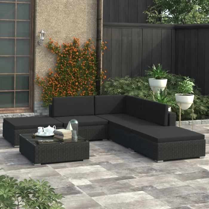 Fafeicy Salon De Jardin 6 Pcs Avec Coussins R sine Tress e Noir A46746 fafeicy-salon-de-jardin-6-pcs-avec-coussins-r-sine-tress-e-noir-a46746
