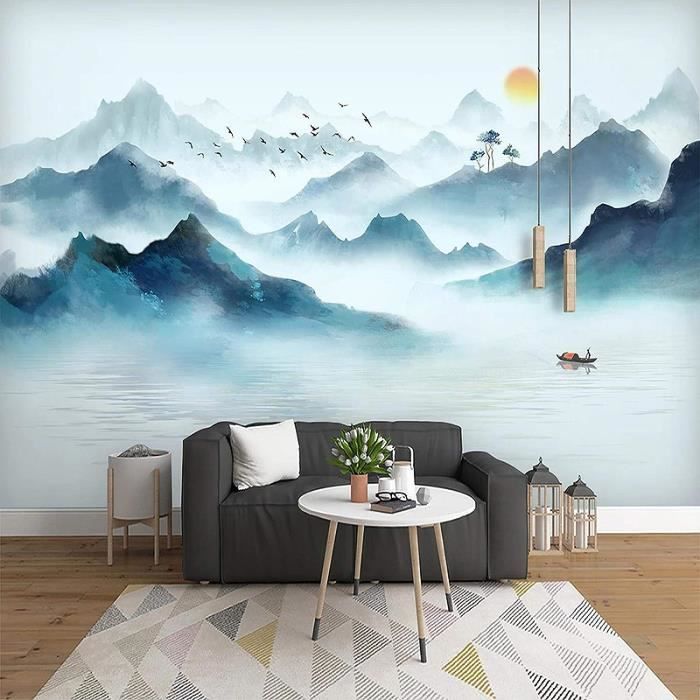 Fond D'Écran 3D Mural Montagnes Eau Nature Paysage Soie Papier