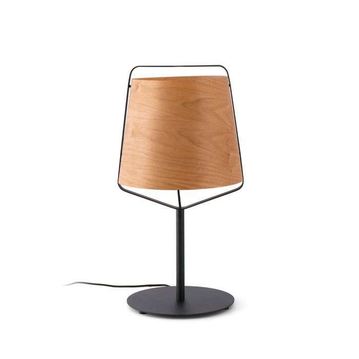 Lampe à poser - FARO BARCELONA - Stood - Abat-jour bois - Structure métal noir - H71xØ27 cm