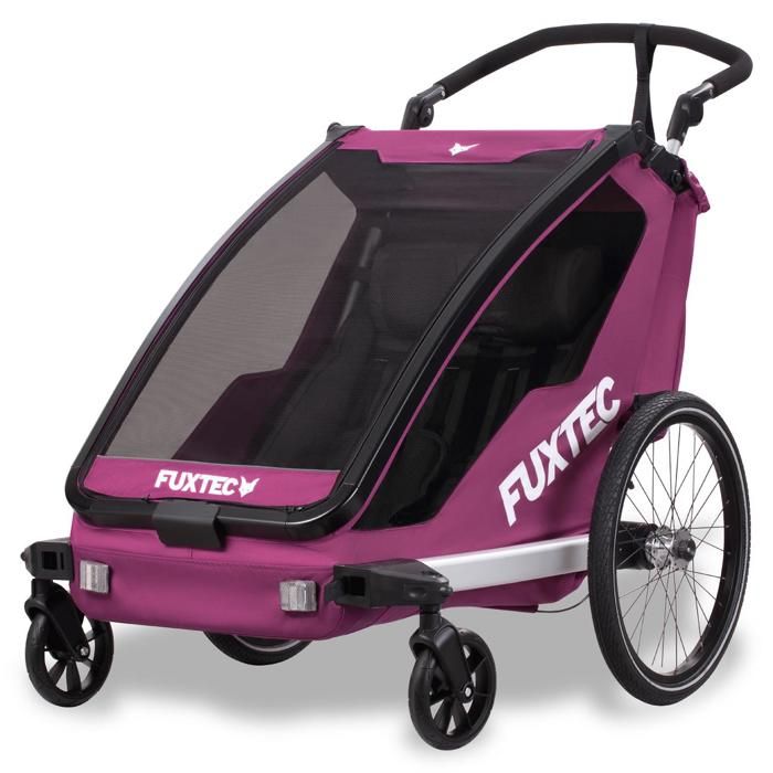 Remorque vélo pourpre - FUXTEC Sport Cruiser - charge max. 45kg 2 ceintures 5 points Enfants Poussette Pliable