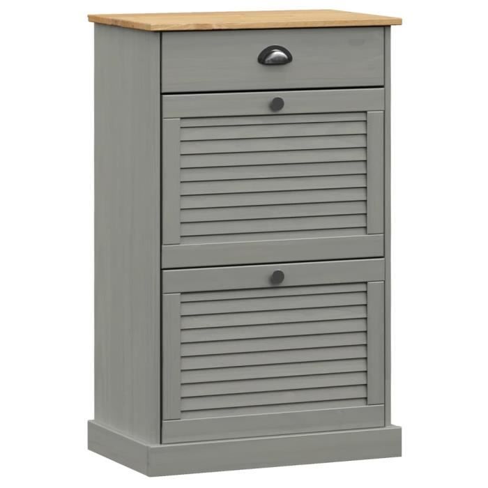 Meuble à chaussures - GAROSA - VIGO - Bois massif de pin - 60x35x96 cm - Gris contemporain