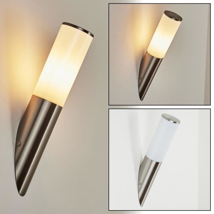Lampe murale - HOFSTEIN - Zogno - Métal nickelé mat - Plastique blanc - IP44 extérieur Lampe murale - HOFSTEIN - Zogno - Métal nickelé mat - Plastique blanc - IP44 extérieur