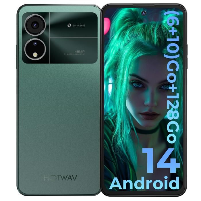Smartphone HOTWAV Note 12(2024)-Cadeaux Noël-68 Pouces 48MP Caméra-6+128Go-5160mAh 4G Téléphone Portable - Vert