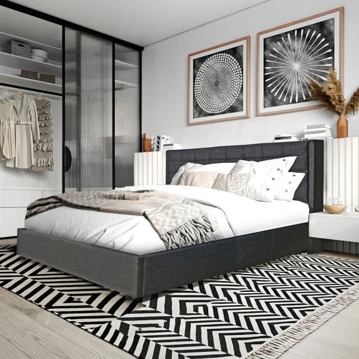 Lit coffre WEMBLEY 160x200 + 1 sommier / Gris foncé Lit coffre WEMBLEY 160x200 + 1 sommier / Gris foncé