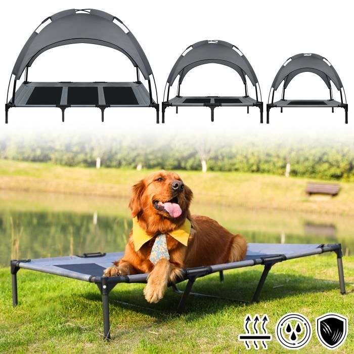 LILIIN Lit surélevé pour chiens avec baldaquin Lit surélevé pour chiens Protection Anti-UV Toile Oxford micro-perforée Taille L