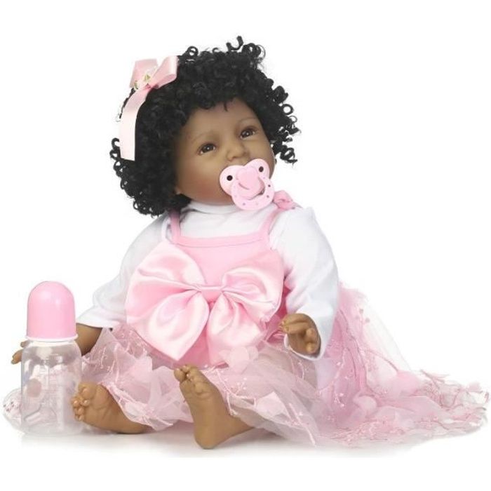 55 Cm Cheveux Boucles Noir Reborn Bebe Poupee Corps Silicone Poupees Bebe Souriant Jouet Juguetes Cadeau Cdiscount Jeux Jouets