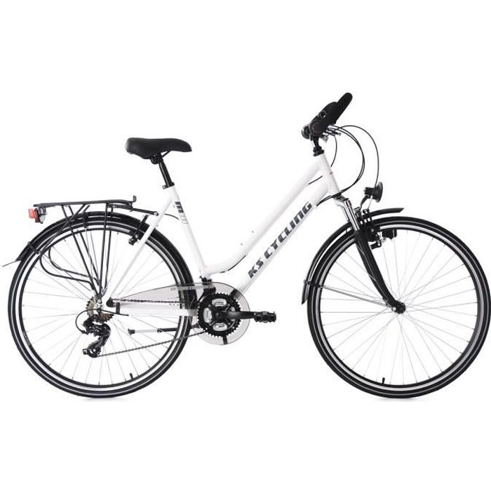 VTC femme 28'' Metropolis blanc guidon multiposition TC 48 cm KS Cycling - 21 vitesses - Chemins et sentiers