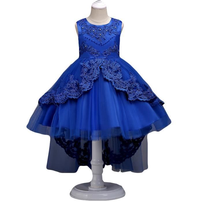 Ensemble cérémonie fille bleu bakha, jupe et haut floral élégant 8 ans