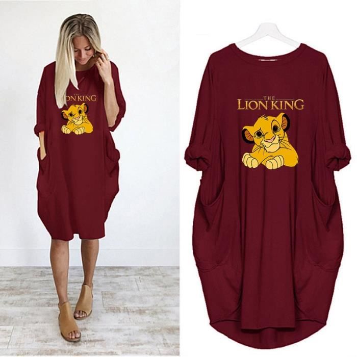 Robe Femmes Robe Vintage le roi Lion Hakuna Matata Simba imprimer Femme Robe de poche decontracte col rond fete Type D002M941 Red Blanc Cdiscount Pret a Porter