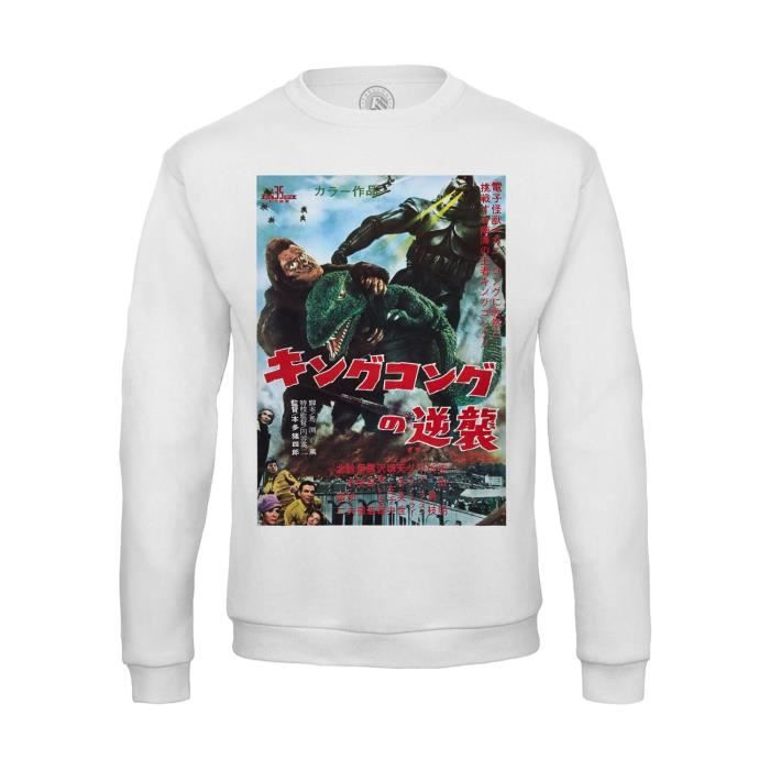 Sweat-shirt Vintage Homme Années 90 - Motif 'Puissant Canards', Taille L, Gris, Double Face