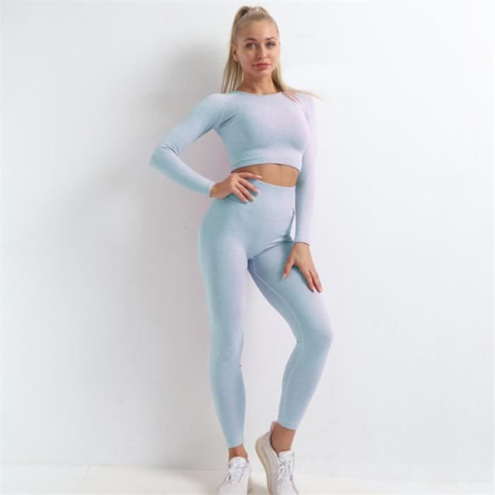 Ensemble 2 pièces de combinaison personnalisée à manches longues et imprimé  teint par nouage pour femme, joli brassière + pantalon de yoga à taille  haute sans couture ensemble de tenues de sport