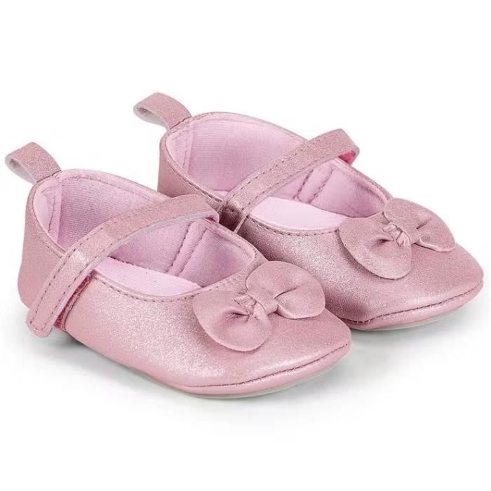 Chaussures Ballerines Bébé Fille en Cuir PU Rose Pailleté avec Noeud - Pointures 15/16 et 17/18