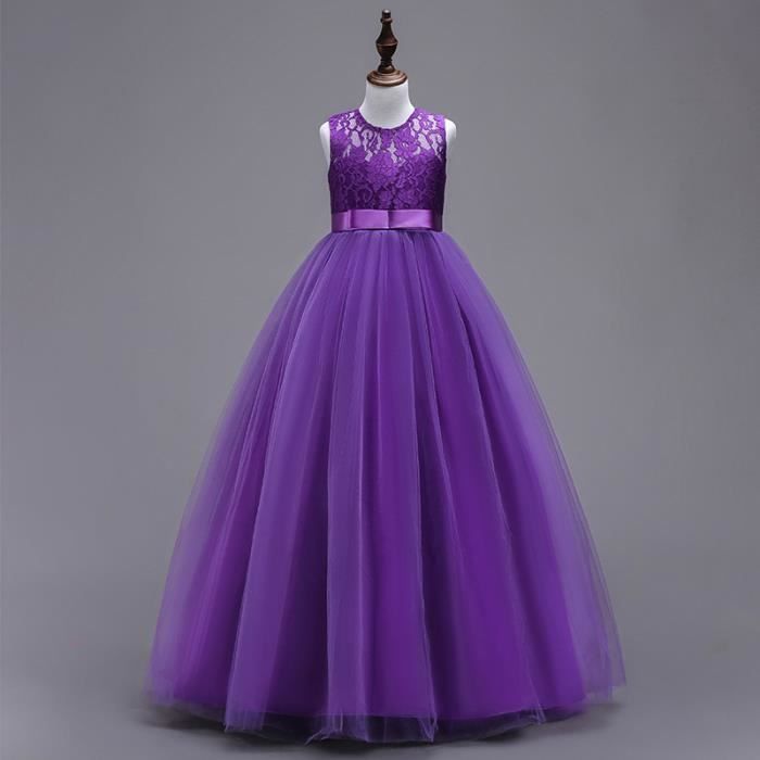 Robe Princesse Fille Dentelle Mousseline - Sans Manches - Cérémonie Mariage Anniversaire - 4 à 14 Ans