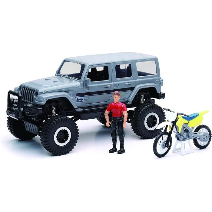 jouet - new ray - jeep sahara avec moto et figurine - pour enfant garçon de 6 ans et plus - gris