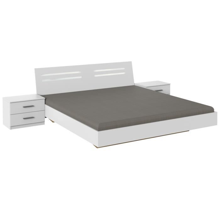 Lit adulte double 160 x 200 + 2 chevets coloris blanc - Longueur 169 x Profondeur 210 x Hauteur 81 cm Lit adulte double 160 x 200 + 2 chevets coloris blanc - Longueur 169 x Profondeur 210 x Hauteur 81 cm