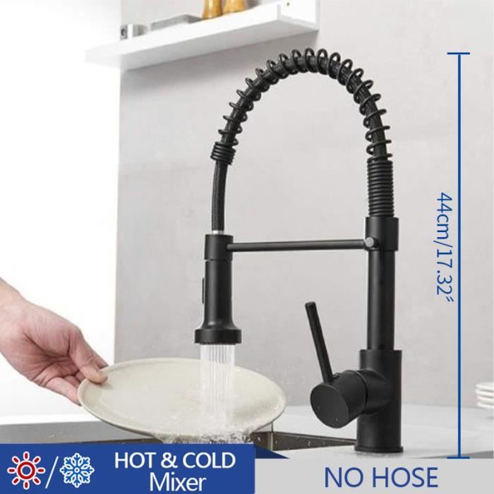 Mitigeur De Cuisine Noir Mat Kelelife - Bec Orientable 360°, Laiton, Antique