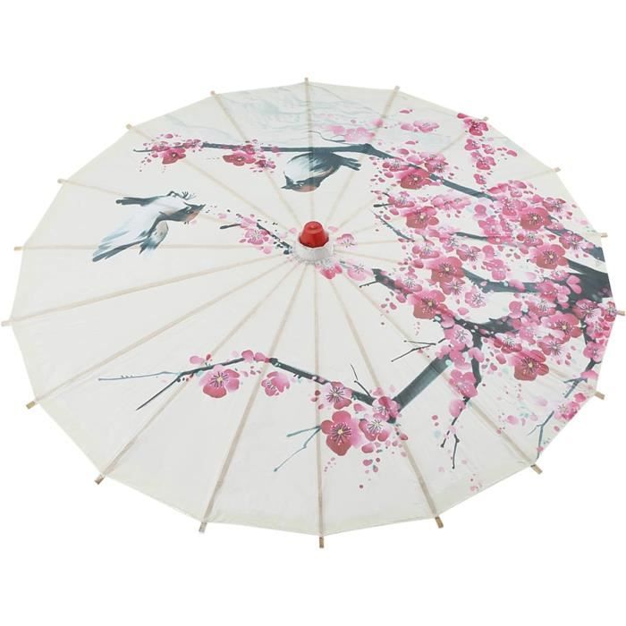 Lwuey Parapluie Chinois En Papier Huilé Fleur De Prune - Ombrelle Vintage Rétractable 55cm Pour Photo, Danse Et Mariage
