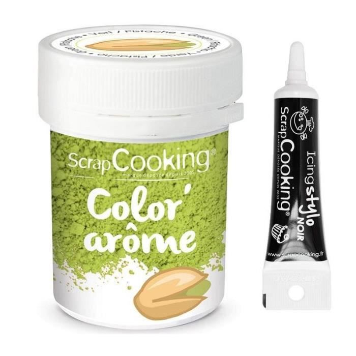 Colorant alimentaire en poudre vert + Stylo de glaçage noir