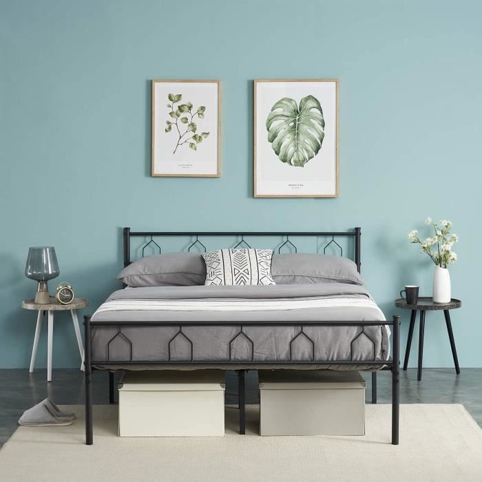 Cadre De Lit Double En Métal 200x160 Cm - Fer Forgé - Pour Matelas