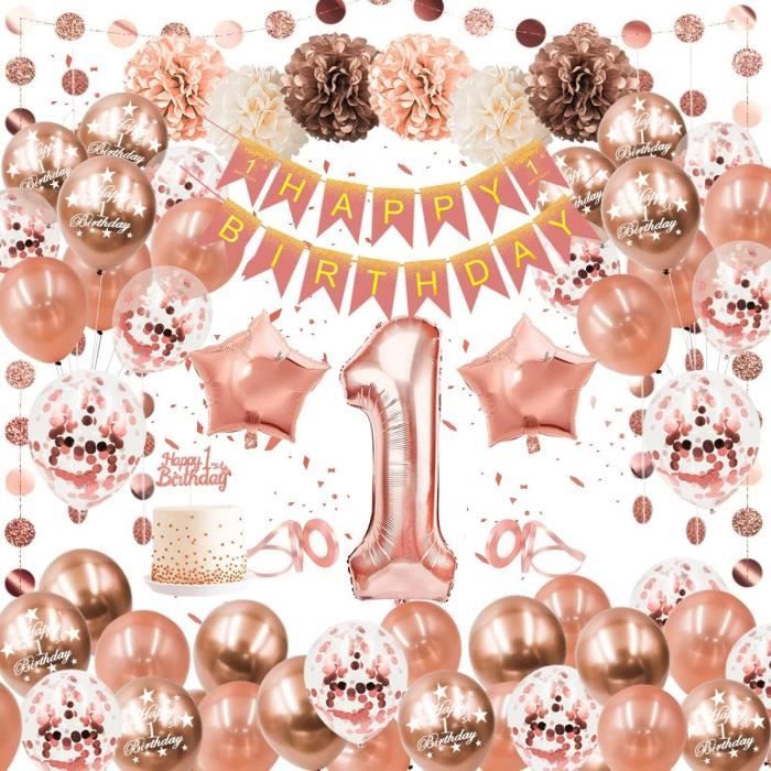 Décoration Anniversaire Fille 1 An - Kit Ballons Roses Rétro Avec Bannière Pour Fête Bébé[A206] - Maison