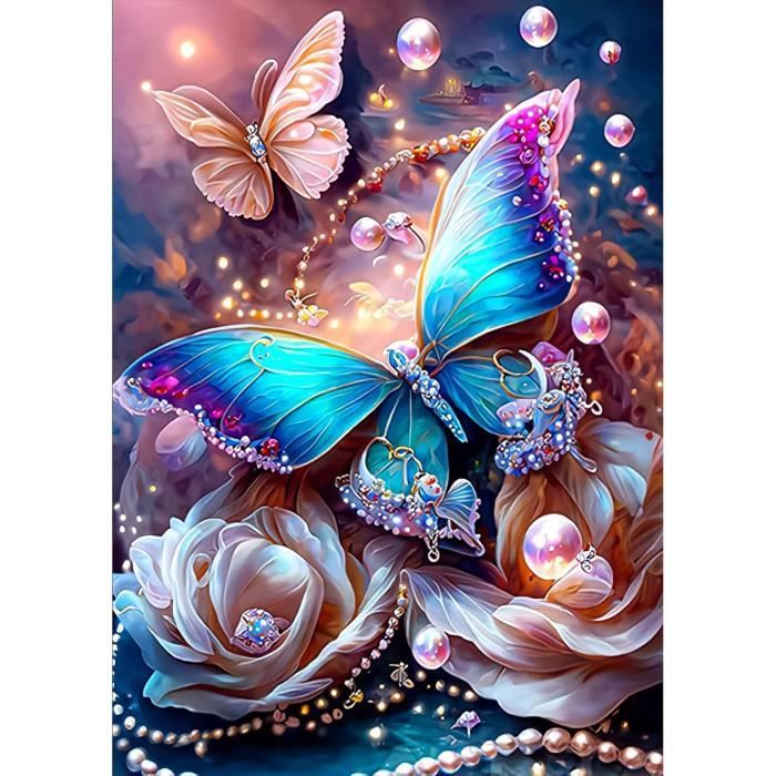 Kit Diamant Painting 5D Paysage Papillon Cascades - 30x30 Cm Adulte, Neuf !
