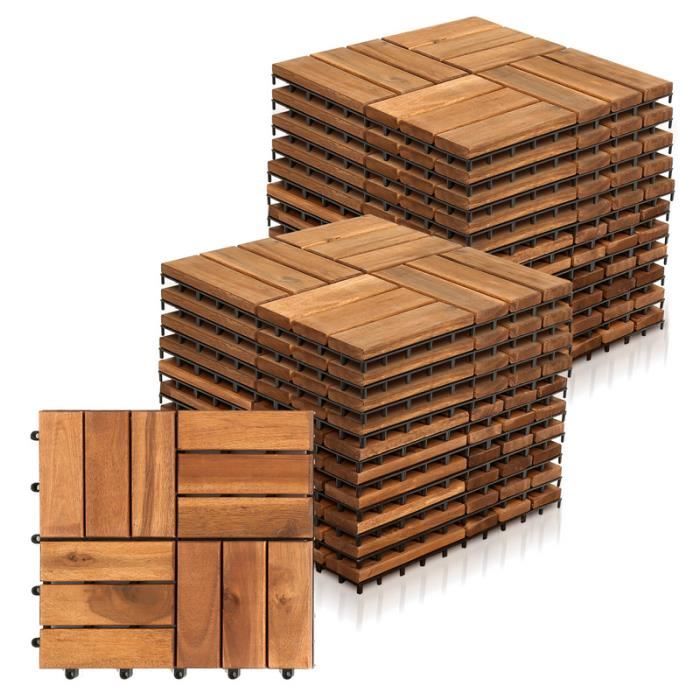 Izrielar 33x Dalles de terrasse en bois d'acacia Mosaïque 30x30cm Dalle clipsable 3m² balcon jardin REVETEMENT EXTERIEUR EN PLANCHE - Jardin