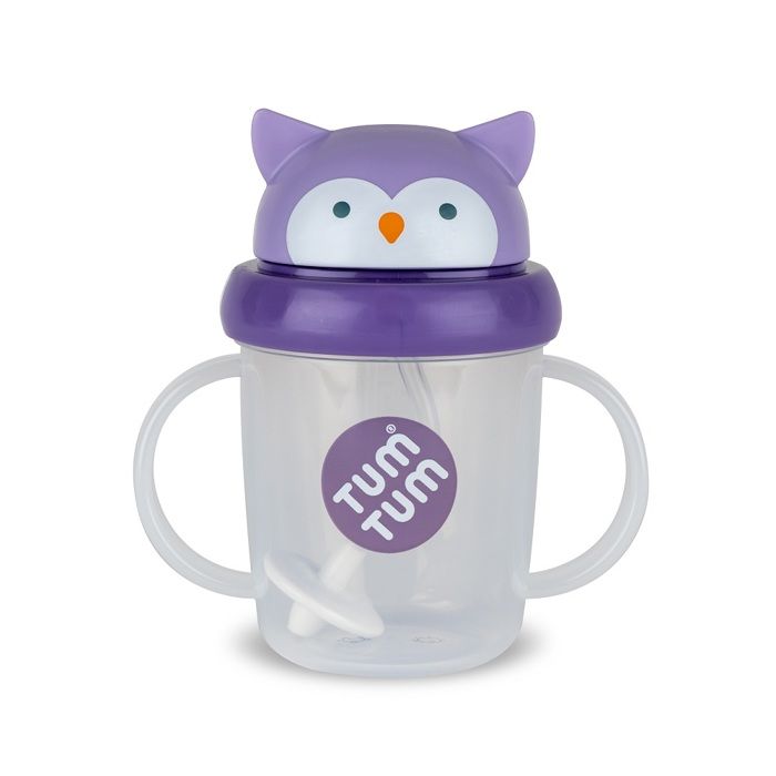 Tasse dapprentissage - Tasse anti fuite + paille lestée Chouette  - V3 - TUMTUM