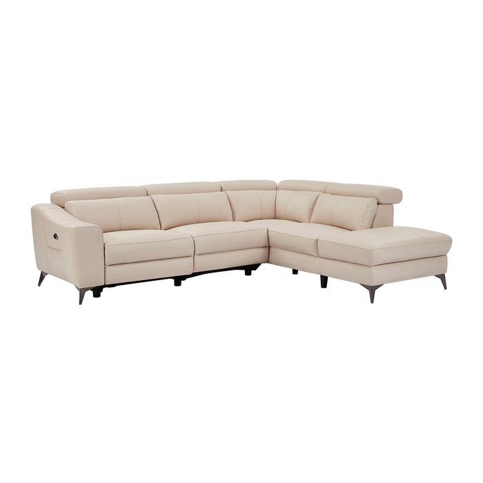 Canapé dangle droit relax électrique en cuir crème FORLO