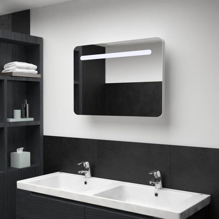 armoire de salle de bain à miroir led 80x9,5x55 cm - vidaxl - contemporain - blanc - a encastrer
