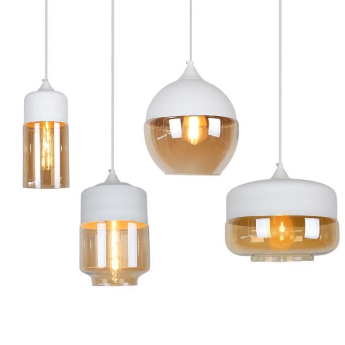 UNI Lot de 4 Lustre Suspension en Verre E27 Blanc Plafonnier Luminaire Salle à Manger Chambre Hôtel Restaurant
