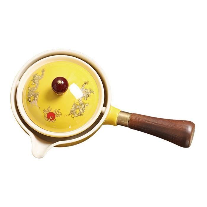 Théière Rotative 360° Mikinona – Céramique Élégante Jaune – Poignée Latérale & Passoire Intégrée – Style Rétro Chinois