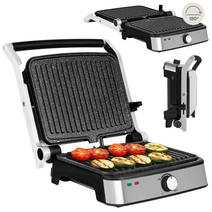 Westinghouse Retro Kontaktgrill – 180°-Öffnung, Antihaftbeschichtet, Höhenverstellbar (29x24 Cm Grillfläche)