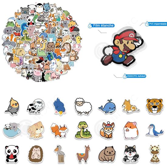 Lot De 60 Autocollants Vinyle Animaux Cartoon - Imperméables - Pour Ordinateur, Valise, Scrapbooking - Taille 6-7,5 Cm