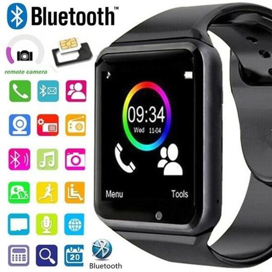 Bluetooth montre Smart Watch Phone support de la carte SIM de TF HD Sync appel SMS pour Android Phone Noir Cdiscount Telephonie