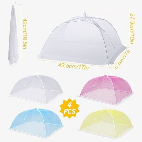 Cloche Alimentaire 40 Cm QTUN 4 Pièces Cloche Alimentaire Pliable 43 X 43cm Anti-Mouche Cloche à Fruits Anti Moucherons