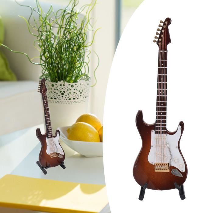 Mini Guitare Électrique Noire Avec Support Et Étui – Modèle Miniature Décoration 6 Cordes – Idéal Collectionneurs