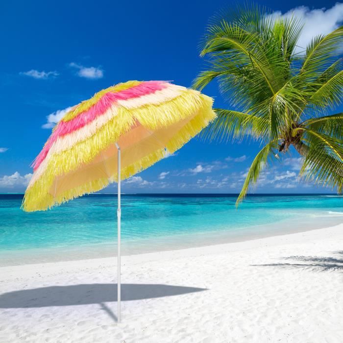Parasol De Plage Rond Inclinable | Parasol Hawaïen en Paille | Parasol