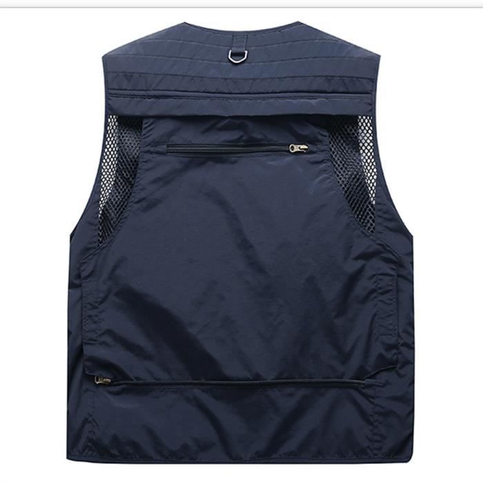 Gilet Homme de Pêche Photographie Multipoches Veste Zippee Sans Manches